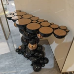 Sculptural Bubble Console Table with High-Gloss Black Spheres and Rose Gold Accents